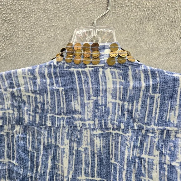 Chico's Women Top 2 Blue Tie Dye Shibori Gold Sequin Kimono Handkerchief‎ - Picture 9 of 9